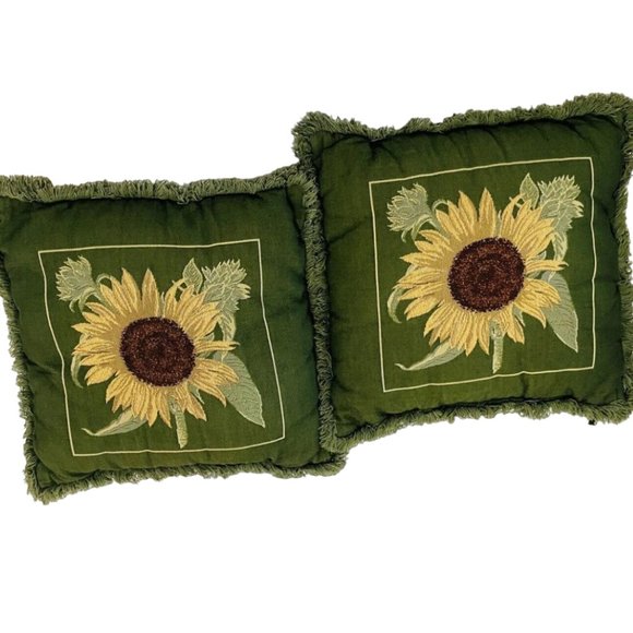 Newport Accents Set Of 2 Newport Embroidered Fringe Sunflower Green Throw Pillows Decorative
